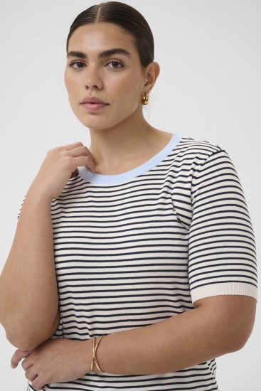 Kaffe Curve Lizzy Knit T-Shirt Chalk/Midnight Fine Stripe - T-skjorter - 