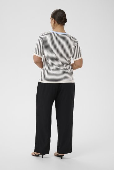 Kaffe Curve Lizzy Knit T-Shirt Chalk/Midnight Fine Stripe - T-skjorter - 