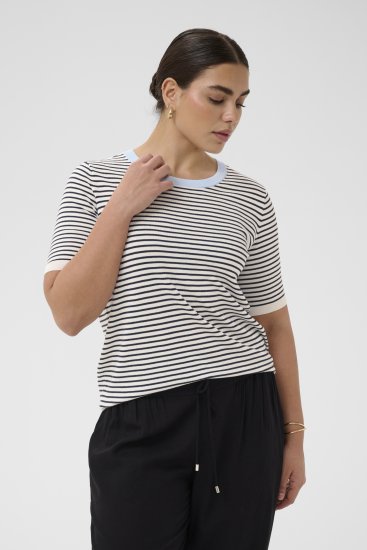 Kaffe Curve Lizzy Knit T-Shirt Chalk/Midnight Fine Stripe - T-skjorter - 
