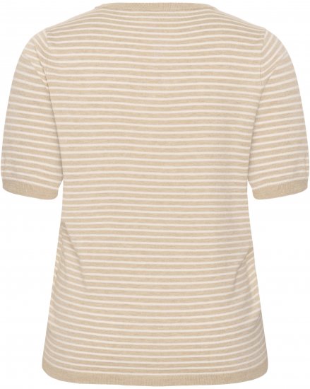 Kaffe Curve Lizzy Knit T-Shirt Feather Melange/Chalk Fine Stripe - T-skjorter - 