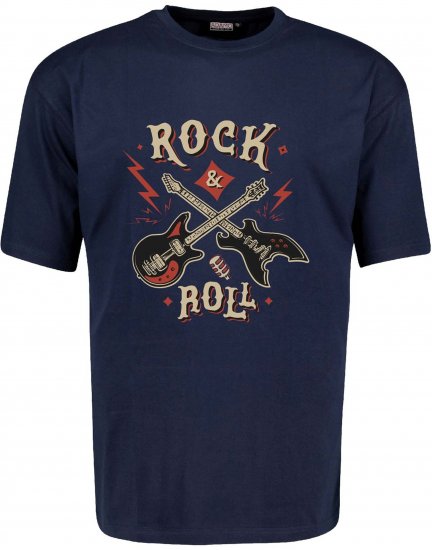 Adamo Rock and Roll Comfort Fit T-Shirt Navy - T-skjorter med trykk i store størrelser - T-skjorter med trykk i store størrelser