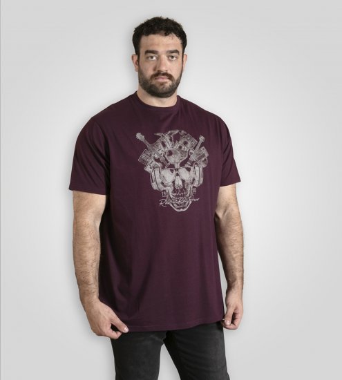 D555 Grimsby Rock n' Roll Skull Printed T-Shirt Burgundy - T-skjorter med trykk i store størrelser - T-skjorter med trykk i store størrelser