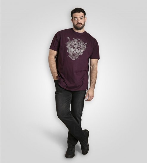 D555 Grimsby Rock n' Roll Skull Printed T-Shirt Burgundy - T-skjorter med trykk i store størrelser - T-skjorter med trykk i store størrelser