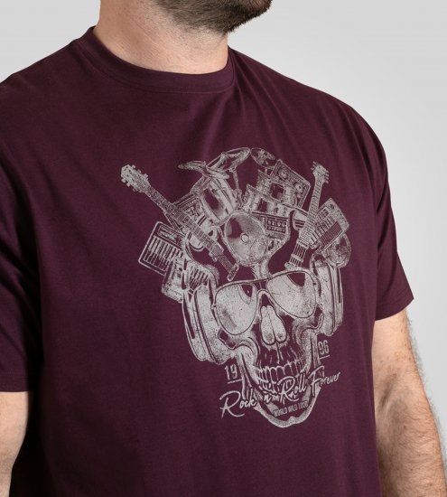 D555 Grimsby Rock n' Roll Skull Printed T-Shirt Burgundy - T-skjorter med trykk i store størrelser - T-skjorter med trykk i store størrelser
