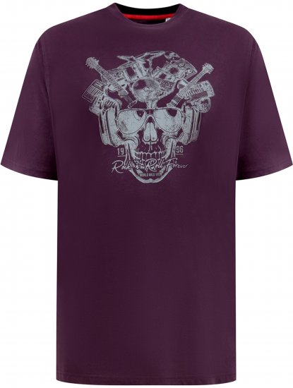 D555 Grimsby Rock n' Roll Skull Printed T-Shirt Burgundy - T-skjorter med trykk i store størrelser - T-skjorter med trykk i store størrelser