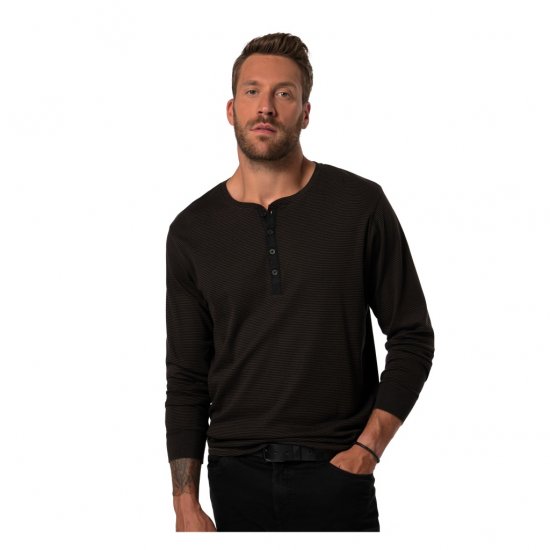 JP1880 T-Shirt Henley Long Sleeve Striped Brown TALL - HERREKLÆR MT-6XLT - Klær for høye menn