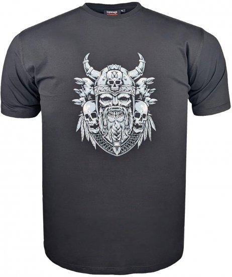 Espionage T441 Viking Skull Print T-Shirt Black - T-skjorter med trykk i store størrelser - T-skjorter med trykk i store størrelser