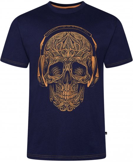 Kam Jeans 5795 Skull Printed T-Shirt Navy - T-skjorter med trykk i store størrelser - T-skjorter med trykk i store størrelser