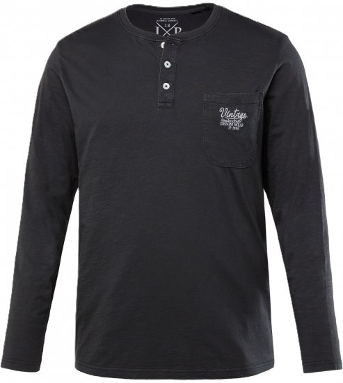 JP1880 T-Shirt Henley Long Sleeve Black TALL - HERREKLÆR MT-6XLT - Klær for høye menn