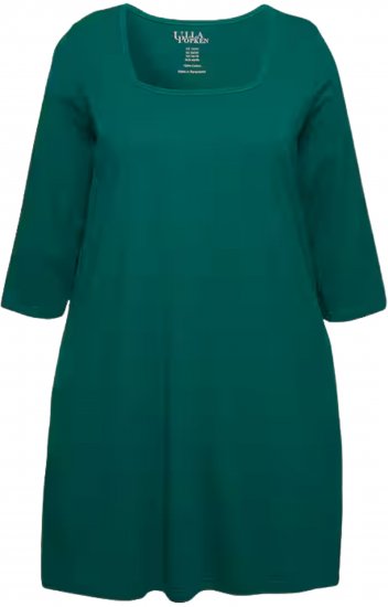 Ulla Popken Square Neckline Knit Swing A-line Pocket Tunic Emerald - T-skjorter - 