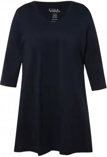Ulla Popken V-Neck Swing A-line Hem Cotton Knit Tunic Navy - T-skjorter - 