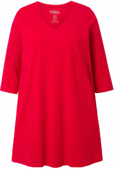 Ulla Popken V-Neck Swing A-line Hem Cotton Knit Tunic Salsa Red - T-skjorter - 