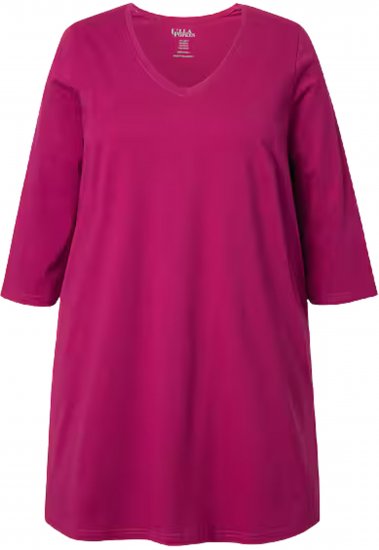 Ulla Popken V-Neck Swing A-line Hem Cotton Knit Tunic Magnolia Red - T-skjorter - 