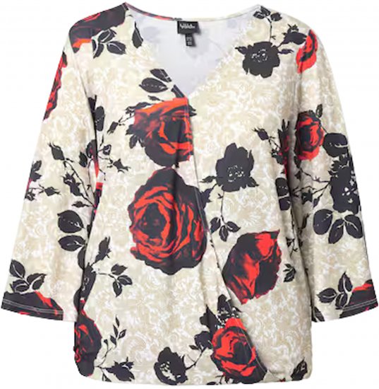 Ulla Popken Rose Print Faux Wrap Top Off-White - T-skjorter - 