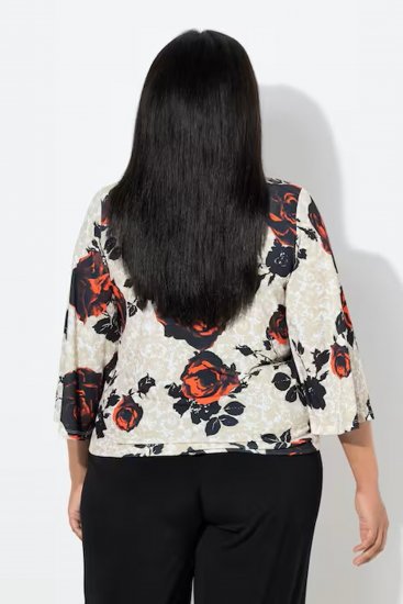 Ulla Popken Rose Print Faux Wrap Top Off-White - T-skjorter - 