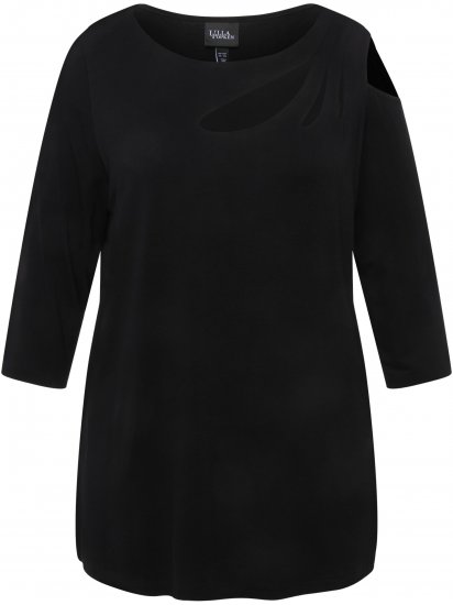 Ulla Popken Asymmetric Petal Cutouts A-line Fit Stretch Knit Top Black - T-skjorter - 