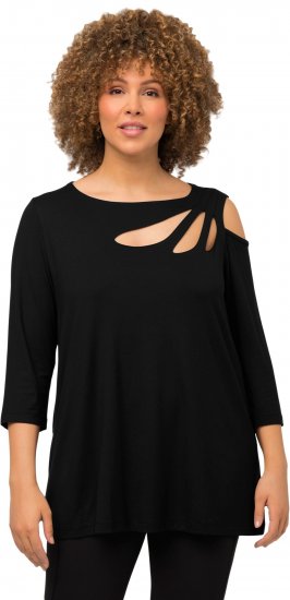 Ulla Popken Asymmetric Petal Cutouts A-line Fit Stretch Knit Top Black - T-skjorter - 