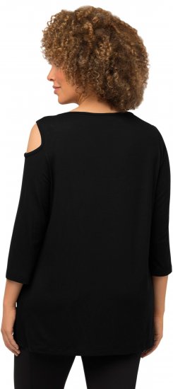 Ulla Popken Asymmetric Petal Cutouts A-line Fit Stretch Knit Top Black - T-skjorter - 