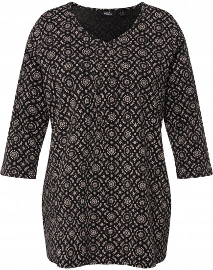 Ulla Popken 3/4 Sleeve Geometric Graphic Tee Black - T-skjorter - 