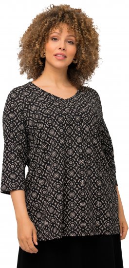 Ulla Popken 3/4 Sleeve Geometric Graphic Tee Black - T-skjorter - 