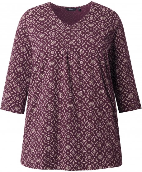 Ulla Popken 3/4 Sleeve Geometric Graphic Tee Plum - T-skjorter - 