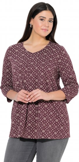 Ulla Popken 3/4 Sleeve Geometric Graphic Tee Plum - T-skjorter - 