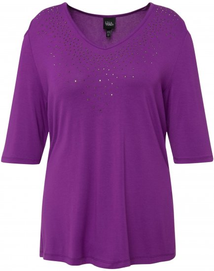 Ulla Popken Rhinestone Detail 3/4 Sleeve Tee Blackberry - Trykket T-skjorter for dame - 
