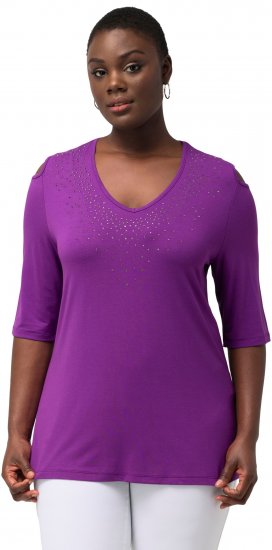 Ulla Popken Rhinestone Detail 3/4 Sleeve Tee Blackberry - Trykket T-skjorter for dame - 