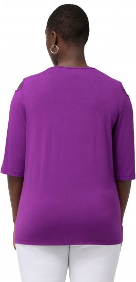 Ulla Popken Rhinestone Detail 3/4 Sleeve Tee Blackberry - Trykket T-skjorter for dame - 