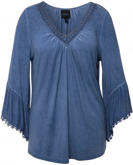 Ulla Popken Trumpet Sleeve Cold Dyed Tee Dove Blue - Trykket T-skjorter for dame - 