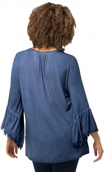 Ulla Popken Trumpet Sleeve Cold Dyed Tee Dove Blue - Trykket T-skjorter for dame - 