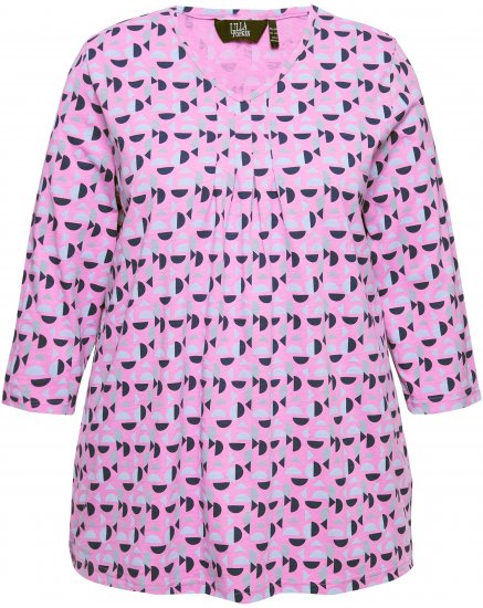 Ulla Popken Geometric Pattern 3/4 Sleeve Tee Amethyst - Trykket T-skjorter for dame - 