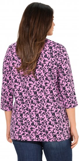 Ulla Popken Floral 3/4 Sleeve V-Neck A-Line Tee Amethyst - T-skjorter - 