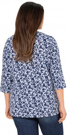 Ulla Popken Floral 3/4 Sleeve V-Neck A-Line Tee Blue - T-skjorter - 