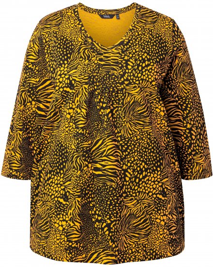 Ulla Popken Animal Print 3/4 Sleeve V-Neck Tee Neon Orange - T-skjorter - 