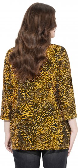 Ulla Popken Animal Print 3/4 Sleeve V-Neck Tee Neon Orange - T-skjorter - 