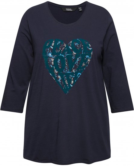 Ulla Popken Peace Love Life 3/4 Sleeve Graphic Tee Navy - T-skjorter - 