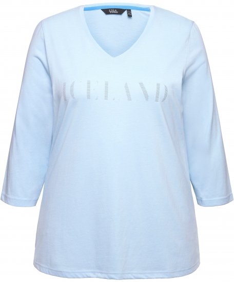 Ulla Popken Country Lettered 3/4 Sleeve Tee Soft Light Blue - Trykket T-skjorter for dame - 