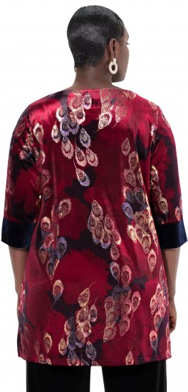 Ulla Popken Velvet Peacock Feather 3/4 Sleeve Tunic Blouse Wine Red - T-skjorter - 