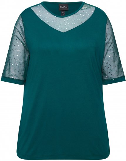 Ulla Popken Sequined Mesh Sleeve Blouse Dark Green - T-skjorter - 