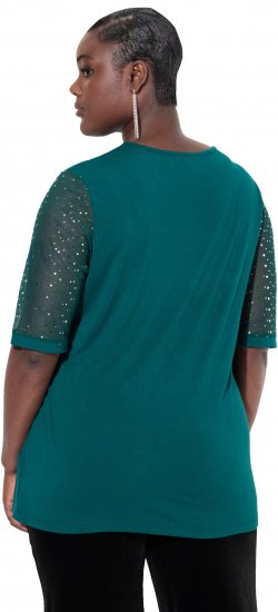 Ulla Popken Sequined Mesh Sleeve Blouse Dark Green - T-skjorter - 