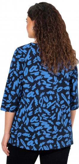 Ulla Popken Scribble Print Square Neck 3/4 Sleeve Tee Navy - Trykket T-skjorter for dame - 