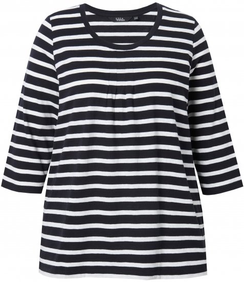 Ulla Popken Striped 3/4 Sleeve A-Line Tee Black - T-skjorter - 