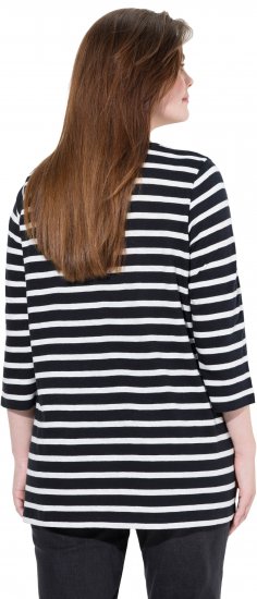 Ulla Popken Striped 3/4 Sleeve A-Line Tee Black - T-skjorter - 