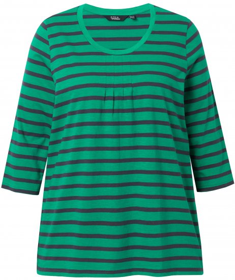 Ulla Popken Striped 3/4 Sleeve A-Line Tee Moss Green - T-skjorter - 