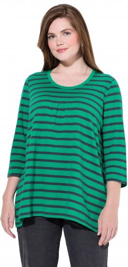 Ulla Popken Striped 3/4 Sleeve A-Line Tee Moss Green - T-skjorter - 