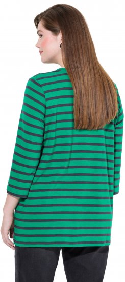 Ulla Popken Striped 3/4 Sleeve A-Line Tee Moss Green - T-skjorter - 