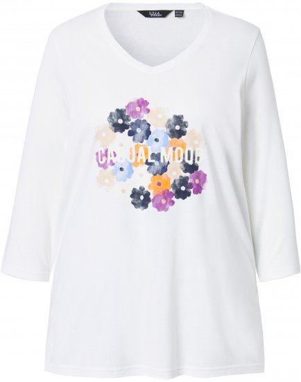 Ulla Popken Casual Mood Floral V-Neck Tee Off-White - T-skjorter - 