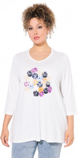 Ulla Popken Casual Mood Floral V-Neck Tee Off-White - T-skjorter - 