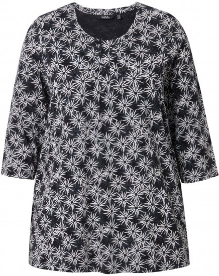 Ulla Popken Graphic Flower A-Line 3/4 Sleeve Tee Black - T-skjorter - 